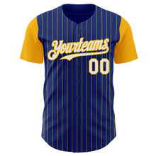 Load image into Gallery viewer, Custom Royal Gold Pinstripe White Authentic Two Tone Baseball Jersey

