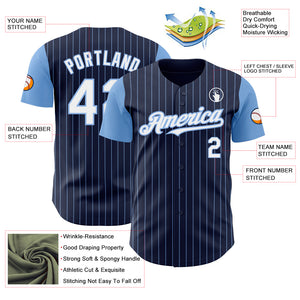 Custom Navy Light Blue Pinstripe White Authentic Two Tone Baseball Jersey