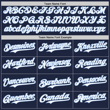 Load image into Gallery viewer, Custom Navy Light Blue Pinstripe White Authentic Two Tone Baseball Jersey
