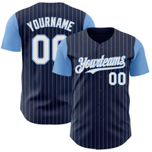 Load image into Gallery viewer, Custom Navy Light Blue Pinstripe White Authentic Two Tone Baseball Jersey
