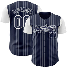 Load image into Gallery viewer, Custom Navy White Pinstripe White Authentic Two Tone Baseball Jersey
