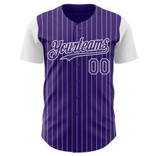 Load image into Gallery viewer, Custom Purple White Pinstripe White Authentic Two Tone Baseball Jersey
