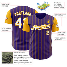 Load image into Gallery viewer, Custom Purple Gold Pinstripe White Authentic Two Tone Baseball Jersey
