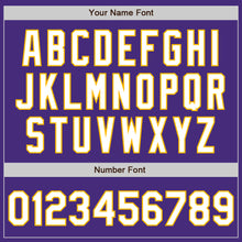 Load image into Gallery viewer, Custom Purple Gold Pinstripe White Authentic Two Tone Baseball Jersey
