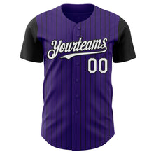Load image into Gallery viewer, Custom Purple Black Pinstripe White Authentic Two Tone Baseball Jersey
