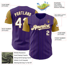 Load image into Gallery viewer, Custom Purple Old Gold Pinstripe White Authentic Two Tone Baseball Jersey
