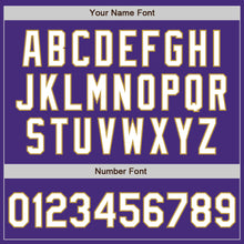 Load image into Gallery viewer, Custom Purple Old Gold Pinstripe White Authentic Two Tone Baseball Jersey

