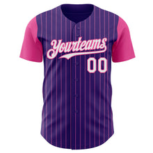 Load image into Gallery viewer, Custom Purple Pink Pinstripe White Authentic Two Tone Baseball Jersey
