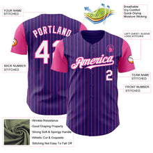 Load image into Gallery viewer, Custom Purple Pink Pinstripe White Authentic Two Tone Baseball Jersey
