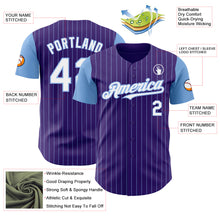 Load image into Gallery viewer, Custom Purple Light Blue Pinstripe White Authentic Two Tone Baseball Jersey
