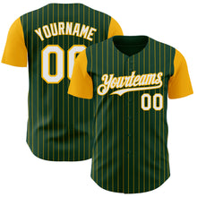 Load image into Gallery viewer, Custom Green Gold Pinstripe White Authentic Two Tone Baseball Jersey
