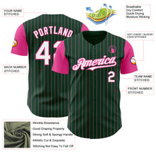 Load image into Gallery viewer, Custom Green Pink Pinstripe White Authentic Two Tone Baseball Jersey
