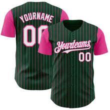 Load image into Gallery viewer, Custom Green Pink Pinstripe White Authentic Two Tone Baseball Jersey

