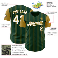 Load image into Gallery viewer, Custom Green Old Gold Pinstripe White Authentic Two Tone Baseball Jersey
