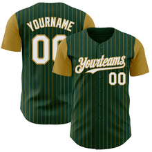 Load image into Gallery viewer, Custom Green Old Gold Pinstripe White Authentic Two Tone Baseball Jersey

