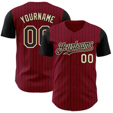 Laden Sie das Bild in den Galerie-Viewer, Custom Crimson Black Pinstripe Cream Authentic Two Tone Baseball Jersey
