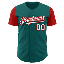Load image into Gallery viewer, Custom Teal Red Pinstripe White Authentic Two Tone Baseball Jersey
