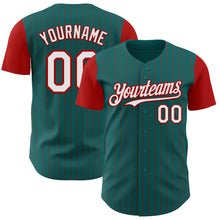 Load image into Gallery viewer, Custom Teal Red Pinstripe White Authentic Two Tone Baseball Jersey
