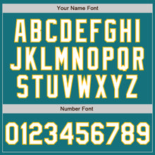 Load image into Gallery viewer, Custom Teal Gold Pinstripe White Authentic Two Tone Baseball Jersey
