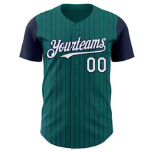 Загрузить изображение в средство просмотра галереи, Custom Teal Navy Pinstripe White Authentic Two Tone Baseball Jersey
