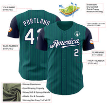 Загрузить изображение в средство просмотра галереи, Custom Teal Navy Pinstripe White Authentic Two Tone Baseball Jersey
