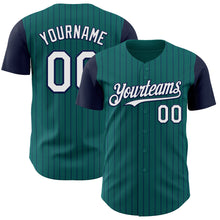 Загрузить изображение в средство просмотра галереи, Custom Teal Navy Pinstripe White Authentic Two Tone Baseball Jersey
