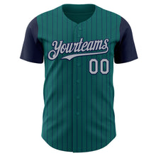 Charger l&#39;image dans la galerie, Custom Teal Navy Pinstripe Gray Authentic Two Tone Baseball Jersey
