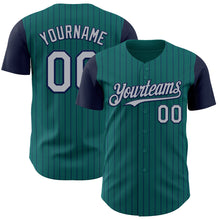 Charger l&#39;image dans la galerie, Custom Teal Navy Pinstripe Gray Authentic Two Tone Baseball Jersey
