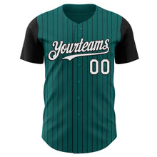 Load image into Gallery viewer, Custom Teal Black Pinstripe White Authentic Two Tone Baseball Jersey
