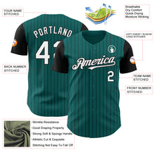 Load image into Gallery viewer, Custom Teal Black Pinstripe White Authentic Two Tone Baseball Jersey
