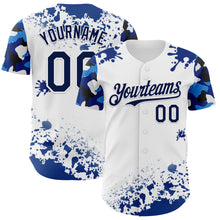 Laden Sie das Bild in den Galerie-Viewer, Custom White Navy Splatter Camo Two Tone Authentic Baseball Jersey
