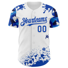 Charger l'image dans la galerie, Custom White Thunder Blue Splatter Camo Two Tone Authentic Baseball Jersey
