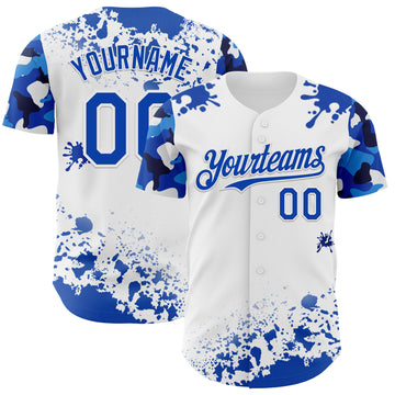 Custom White Thunder Blue Splatter Camo Two Tone Authentic Baseball Jersey