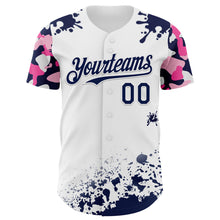Charger l'image dans la galerie, Custom White Navy-Pink Splatter Camo Two Tone Authentic Baseball Jersey
