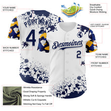 Загрузить изображение в средство просмотра галереи, Custom White Navy-Yellow Splatter Camo Two Tone Authentic Baseball Jersey
