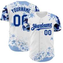 Laden Sie das Bild in den Galerie-Viewer, Custom White Royal-Light Blue Splatter Camo Two Tone Authentic Baseball Jersey
