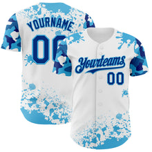 Load image into Gallery viewer, Custom White Royal-Sky Blue Splatter Camo Two Tone Authentic Baseball Jersey
