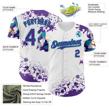 Load image into Gallery viewer, Custom White Purple Teal-Gray Splatter Camo Two Tone Authentic Baseball Jersey

