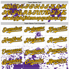 Load image into Gallery viewer, Custom White Gold Black-Purple Splatter Camo Two Tone Authentic Baseball Jersey
