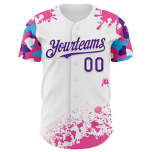 Load image into Gallery viewer, Custom White Purple Pink-Blue Splatter Camo Two Tone Authentic Baseball Jersey
