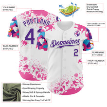 Load image into Gallery viewer, Custom White Purple Pink-Blue Splatter Camo Two Tone Authentic Baseball Jersey
