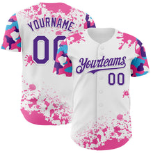 Load image into Gallery viewer, Custom White Purple Pink-Blue Splatter Camo Two Tone Authentic Baseball Jersey

