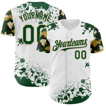 Load image into Gallery viewer, Custom White Green-Cream Splatter Camo Two Tone Authentic Baseball Jersey
