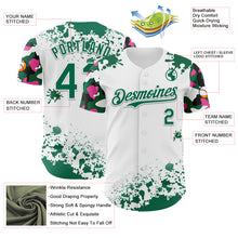 Load image into Gallery viewer, Custom White Kelly Green Pink-Black Splatter Camo Two Tone Authentic Baseball Jersey

