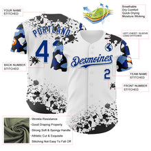 Load image into Gallery viewer, Custom White Royal-Black Splatter Camo Two Tone Authentic Baseball Jersey
