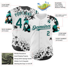 Load image into Gallery viewer, Custom White Midnight Green-Black Splatter Camo Two Tone Authentic Baseball Jersey
