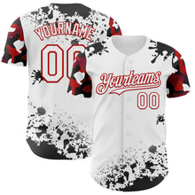 Load image into Gallery viewer, Custom White Red-Black Splatter Camo Two Tone Authentic Baseball Jersey
