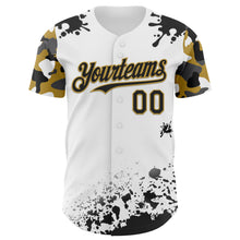 Load image into Gallery viewer, Custom White Black-Old Gold Splatter Camo Two Tone Authentic Baseball Jersey
