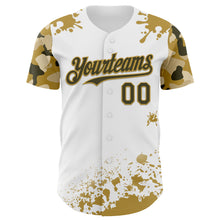 Load image into Gallery viewer, Custom White Olive-Old Gold Splatter Camo Two Tone Authentic Baseball Jersey
