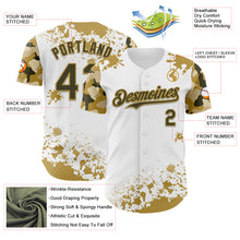 Load image into Gallery viewer, Custom White Olive-Old Gold Splatter Camo Two Tone Authentic Baseball Jersey
